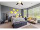 Comfortable main bedroom with grey walls, decorative yellow accents, and plenty of natural light at 1590 Palmina Loop # A, Myrtle Beach, SC 29588