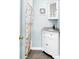 Cozy bathroom with vanity, granite countertop, modern faucet, and seashell themed shower curtain at 203 Lakeland Dr., Conway, SC 29526
