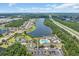 Breathtaking aerial view showcasing the community's pool, waterway, landscaping, and scenic highway at 3925 Riley-Hampton Dr., Myrtle Beach, SC 29579