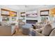 Bright living room with comfortable seating, fireplace and waterfront views at 401 Marlin St., Sunset Beach, NC 28468