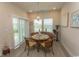 Cozy dining area with natural light, wicker furniture, and sliding door to backyard at 435 Rollins Dr., Longs, SC 29568