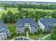 Overhead view showcases the condo complex surrounded by lush green landscaping and a golf course in the distance at 468 River Oak Dr. # 66D, Myrtle Beach, SC 29579