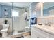 Bathroom features a glass shower with white subway tile, a toilet, and a vanity at 5867 Rosewood Dr., Myrtle Beach, SC 29588