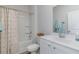 Well-lit bathroom features a shower-tub combo, vanity, and coordinating decor at 1402 Nokota Dr., Conway, SC 29526