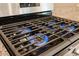 Close-up shot of a stainless steel stovetop, featuring blue flames burning beneath a cast iron grate at 1016 Laurens Mill Dr., Myrtle Beach, SC 29579