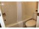 Clean bathroom design includes a shower-tub combo, toilet, and a neutral color scheme for a relaxing feel at 1105 S Ocean Blvd. # 218, Myrtle Beach, SC 29577