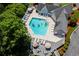 Aerial view of a community pool featuring sun-deck, lounge chairs and shade umbrellas at 4162 Dupree Dr., Little River, SC 29566