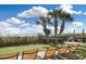 Beautiful backyard featuring lawn chairs, green grass, palm trees and ocean views at 7200 N Ocean Blvd. # 459, Myrtle Beach, SC 29572