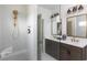 Walk-in shower features marble tile, a built-in bench, and a rainfall showerhead at 8468 Duke Pl. # 28, Myrtle Beach, SC 29572