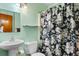 Bathroom featuring a toilet, sink, mirror, and shower with a decorative floral shower curtain at 1272 Park Hill Dr., Conway, SC 29526