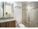 Granite counter tops highlight this bathroom with walk in shower and decorative tiles at 1503 Cadiz Dr., Myrtle Beach, SC 29579