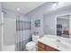 Bathroom with shower-tub combo, toilet, vanity with modern sink, and framed mirror at 158 Palisade Loop # 158, Pawleys Island, SC 29585