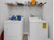 Functional laundry room with white washer and dryer and shelving at 160 Lazy Willow Ln. # 202, Myrtle Beach, SC 29588