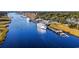 Scenic aerial view of the waterway and docked yachts near the waterway homes at 4325 Ellis Ave., Little River, SC 29566