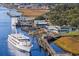 Beautiful waterfront view of the waterway with docks and a large docked yacht at 4325 Ellis Ave., Little River, SC 29566