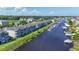 Aerial view of a waterway community featuring condo buildings with boat docks, set against a backdrop of lush greenery at 4518 N Plantation Dr. # G-5, Little River, SC 29566