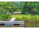 Scenic backyard with a private wooden dock, fire pit, and lush greenery, offering a peaceful waterfront retreat at 485 Waterford Dr., Georgetown, SC 29440