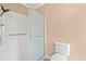 Bathroom with a frosted glass enclosed shower and a modern toilet and fixture at 708 Alexis Dr., Longs, SC 29568
