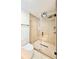Contemporary bathroom featuring a glass-enclosed shower with sleek, linear tiling at 7610 Driftwood Dr., Myrtle Beach, SC 29572