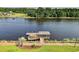 Aerial view showcasing waterfront access with a private dock and gazebo at 901 W Port Dr. # 2114, North Myrtle Beach, SC 29582