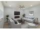 Comfortable living room features a modern ceiling fan, fireplace, stylish furniture, and calming decor at 964 Irving Dr., Little River, SC 29566