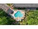 Aerial view of the pool with ample area for sunbathing at 116 Kingsbury Loop # C, Conway, SC 29526