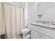 Bathroom featuring granite countertop, vanity and shower with curtain at 116 Kingsbury Loop # C, Conway, SC 29526