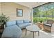 Comfortable screened-in patio with wicker furniture and view of the green backyard at 116 Kingsbury Loop # C, Conway, SC 29526