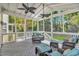 Relaxing screened porch with comfortable seating, ceiling fans, and serene views of the surrounding greenery at 1176 Old Plantation Dr., Pawleys Island, SC 29585