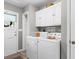 Functional laundry room with white appliances, upper cabinets, and direct access to the exterior at 207 Green Lake Dr., Myrtle Beach, SC 29572
