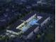 Night aerial view features modern resort buildings, lush landscaping, a sparkling pool, and convenient parking in a desirable location at 235 Fins Up Circle # 1-102, Myrtle Beach, SC 29572