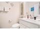 Cozy half bathroom with a modern vanity and coastal decor at 800 Monarch Dr. # 49, Myrtle Beach, SC 29588