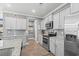 Modern kitchen features stainless steel appliances and gray cabinets with gray backsplash at 1007 Oak Marsh Ln., North Myrtle Beach, SC 29582