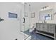 Bathroom view featuring a glass shower and blue tile floors at 109 Wofford Rd., Conway, SC 29526