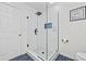 Modern bathroom featuring a glass enclosed shower with subway tile and dark hardware at 109 Wofford Rd., Conway, SC 29526