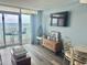 Comfortable living room with ocean view, and a flatscreen TV at 2801 S Ocean Blvd. # 1535, North Myrtle Beach, SC 29582