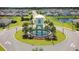 Aerial view of the community entrance with 'Meridian' signage, lush landscaping, and well-maintained roads at 2979 Skylark Dr., Myrtle Beach, SC 29577