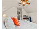 Upstairs bedroom featuring a decorative bed, ceiling fan and neutral colors for a peaceful ambiance at 312 Caldera Ct., Murrells Inlet, SC 29576