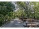 Wooded landscape features a concrete walkway down to a boat ramp on a beautiful sunny day at 520 Oak Pond Ct., Conway, SC 29526