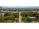 Panoramic aerial view showing the street with lush trees leading to the beach at 609 3Rd Ave. N, Myrtle Beach, SC 29577