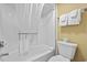 Bright bathroom featuring a shower with a white curtain at 6900 N Ocean Blvd. # 834, Myrtle Beach, SC 29577