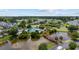 Scenic aerial shot of a community pool, showcasing the lush surroundings, pedestrian bridge, and nearby residences at 807 Wilshire Ln. # 807, Murrells Inlet, SC 29576