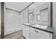 Bathroom with a double sink vanity and stand-up shower at 108 Forman Way, Aynor, SC 29511