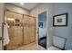 Walk in shower with tile walls and a clear glass door at 1733 24Th Ave. N, North Myrtle Beach, SC 29582
