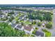 Overhead perspective showing tree-lined streets and solar panels on many neighborhood homes at 180 Weeping Willow Dr., Myrtle Beach, SC 29579