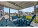 Relaxing outdoor seating area with blue painted wood furniture overlooking the waterway at 302 46Th Ave. N, North Myrtle Beach, SC 29582