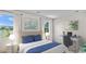 Comfortable bedroom filled with light features calm hues and a view of the water at 3382 Wood Stork Dr., Ocean Isle Beach, SC 28469