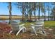 Scenic backyard with patio chairs offering a serene view of the waterfront at 52 Trimmings Ct., Pawleys Island, SC 29585