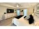 This bedroom features hardwood floors, a television, and a ceiling fan at 620 Bathurst Dr., Myrtle Beach, SC 29579