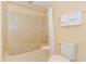 Cozy bathroom with a bathtub and shower combination, and fresh white towels at 1304 N Ocean Blvd. # 505, Myrtle Beach, SC 29577